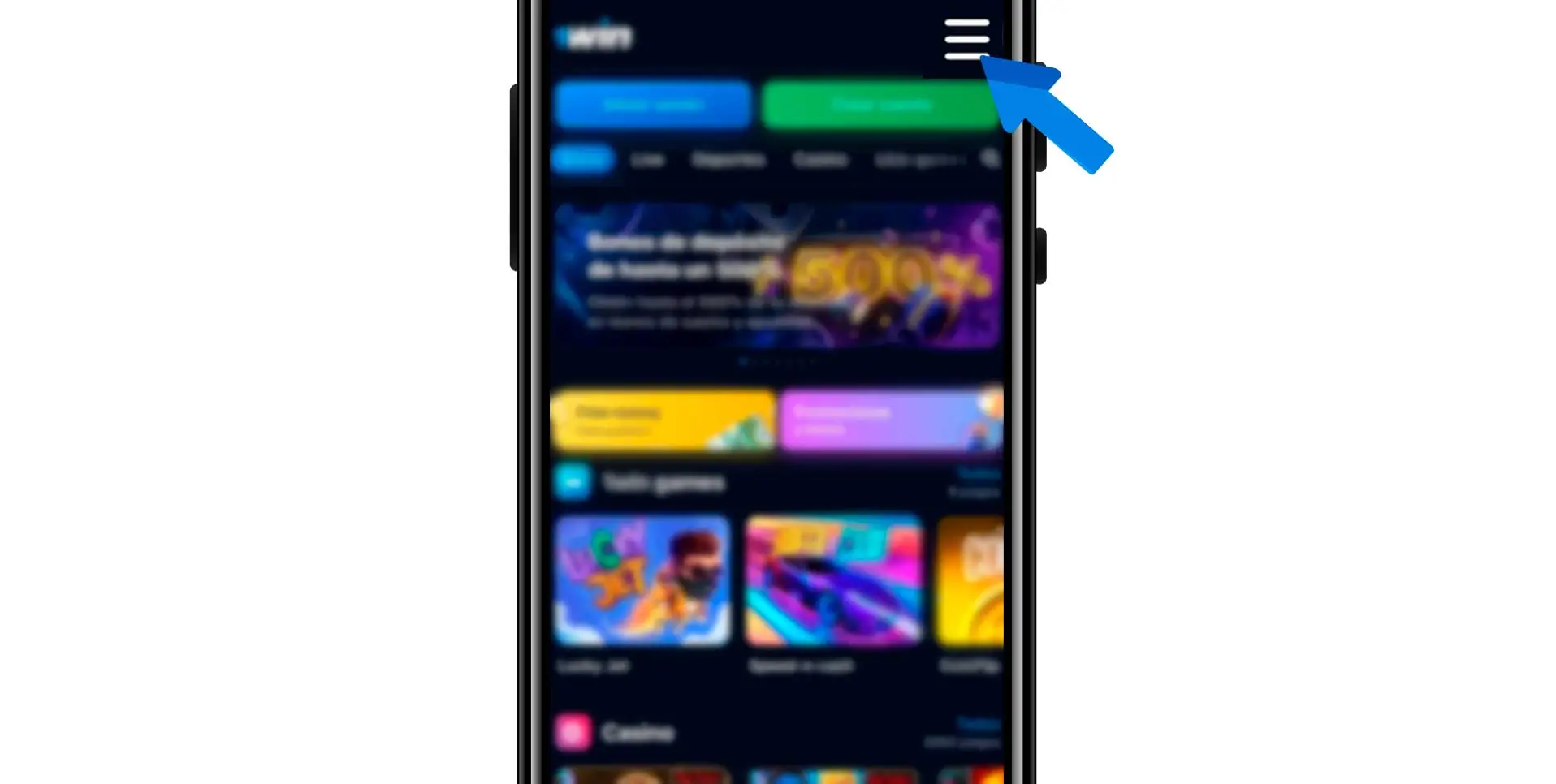 Vaya a la barra de menús del sitio web del casino
