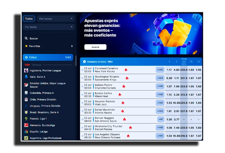 Elige tu partido y tipo de apuesta.